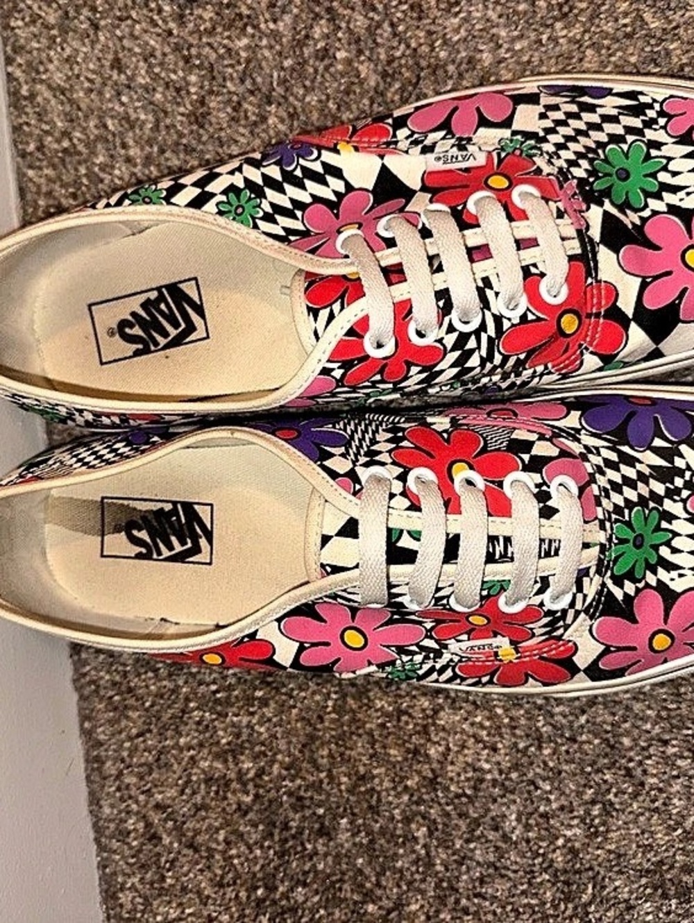 Vans Authentic Floral Checkerboard Sneakers Black & Pink US 13.0